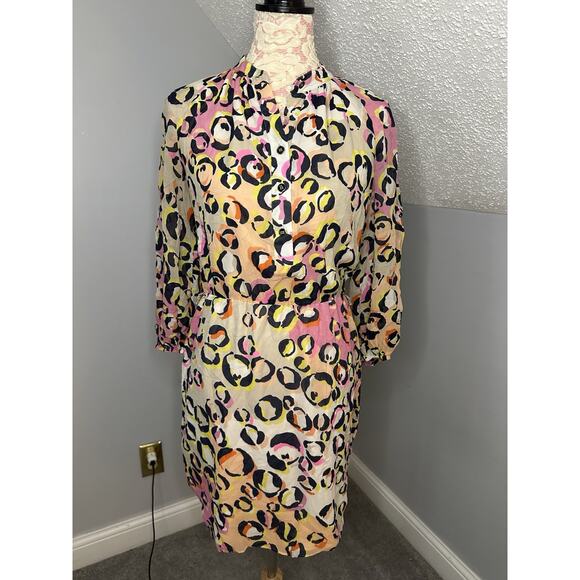 Trina Turk Leopard Animal Print Multi Color Dress Silk Sheer Sleeves Sz Med READ - Picture 1 of 10